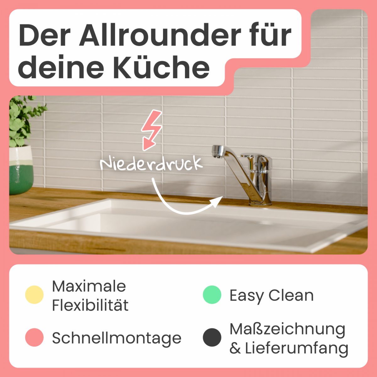 Küchenarmatur Vera | Verbrühschutz & 360° schwenkbar | instmaier