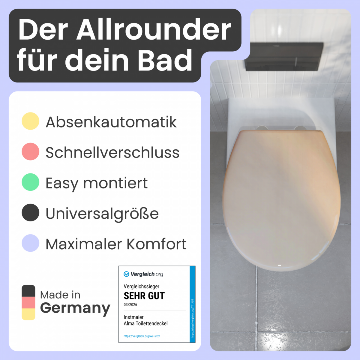 WC-Sitz Alma | Absenkautomatik & Schnellverschluss | instmaier