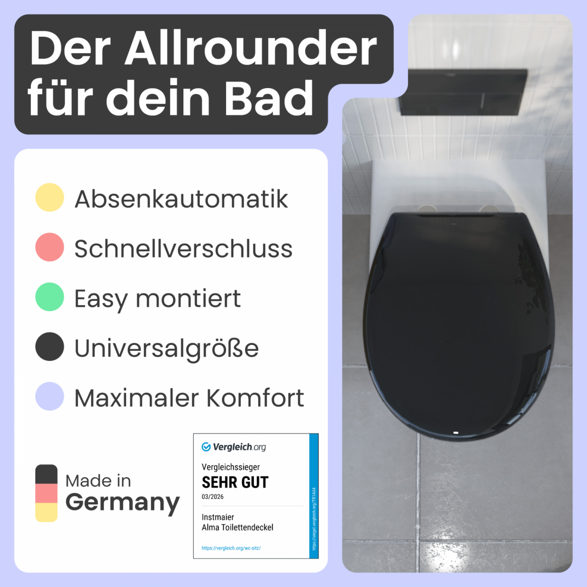 WC-Sitz Alma | Absenkautomatik & Schnellverschluss | instmaier