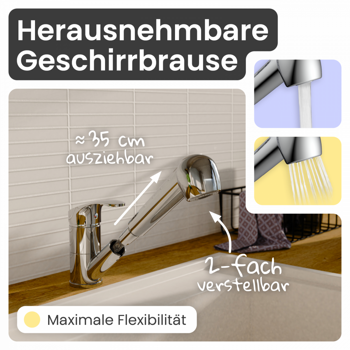 Küchenarmatur Elena | Mit ausziehbarer Brause | instmaier