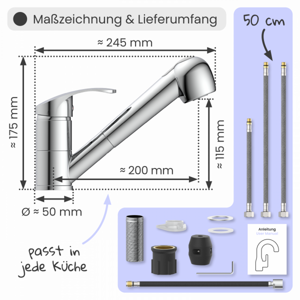 Küchenarmatur Elena | Mit ausziehbarer Brause | instmaier