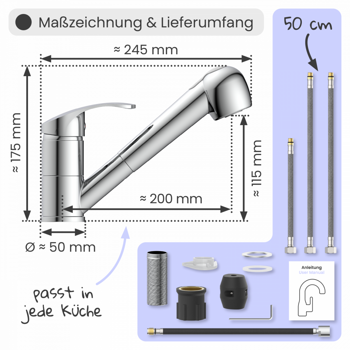 Küchenarmatur Elena | Mit ausziehbarer Brause | instmaier