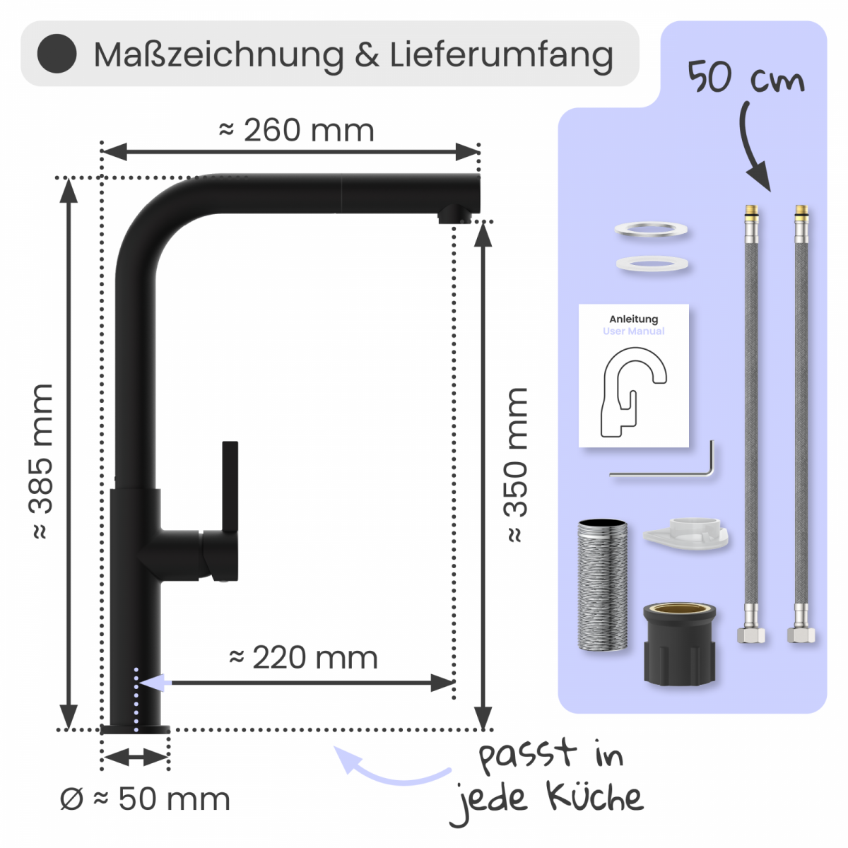 Küchenarmatur Cassia | Ausziehbar & 360° schwenkbar | instmaier