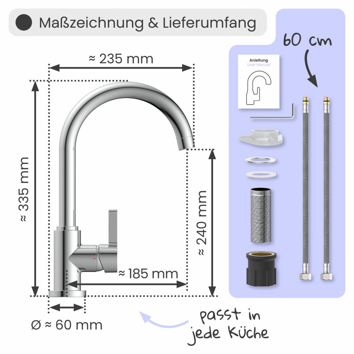 Küchenarmatur Leona | Verbrühschutz & 360° schwenkbar | instmaier