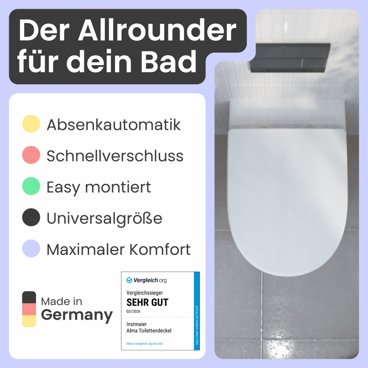 WC-Sitz Alma | Absenkautomatik & Schnellverschluss | instmaier