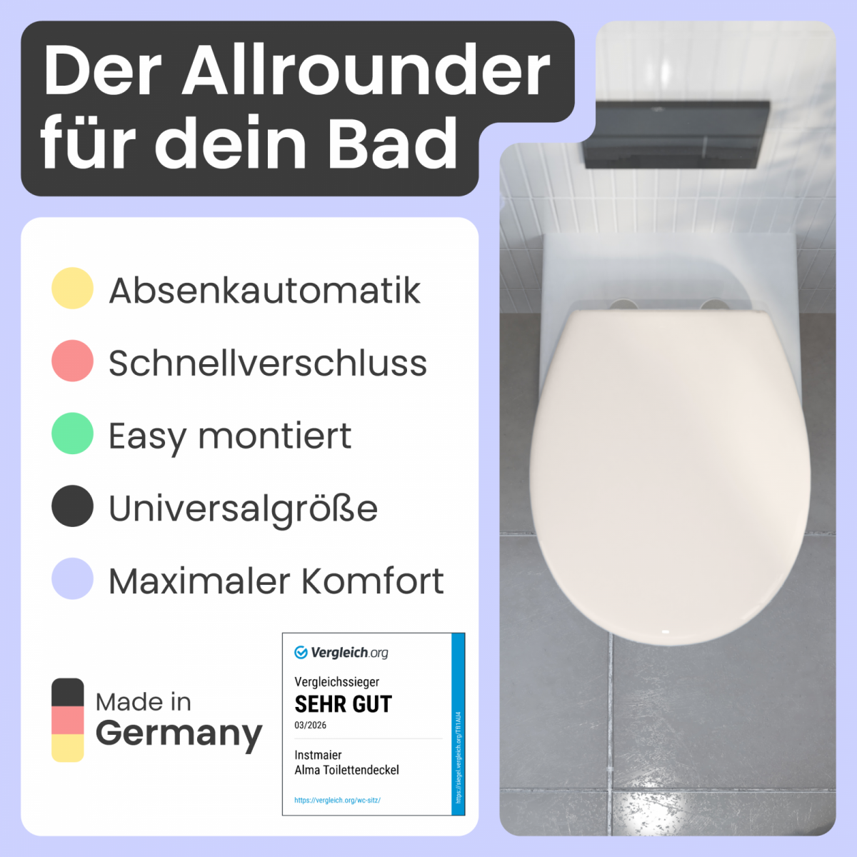 WC-Sitz Alma | Absenkautomatik & Schnellverschluss | instmaier