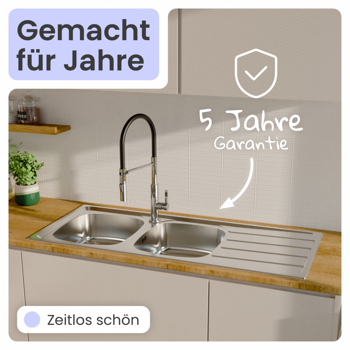 Edelstahlspüle Katharina mit Abtropffläche | instmaier