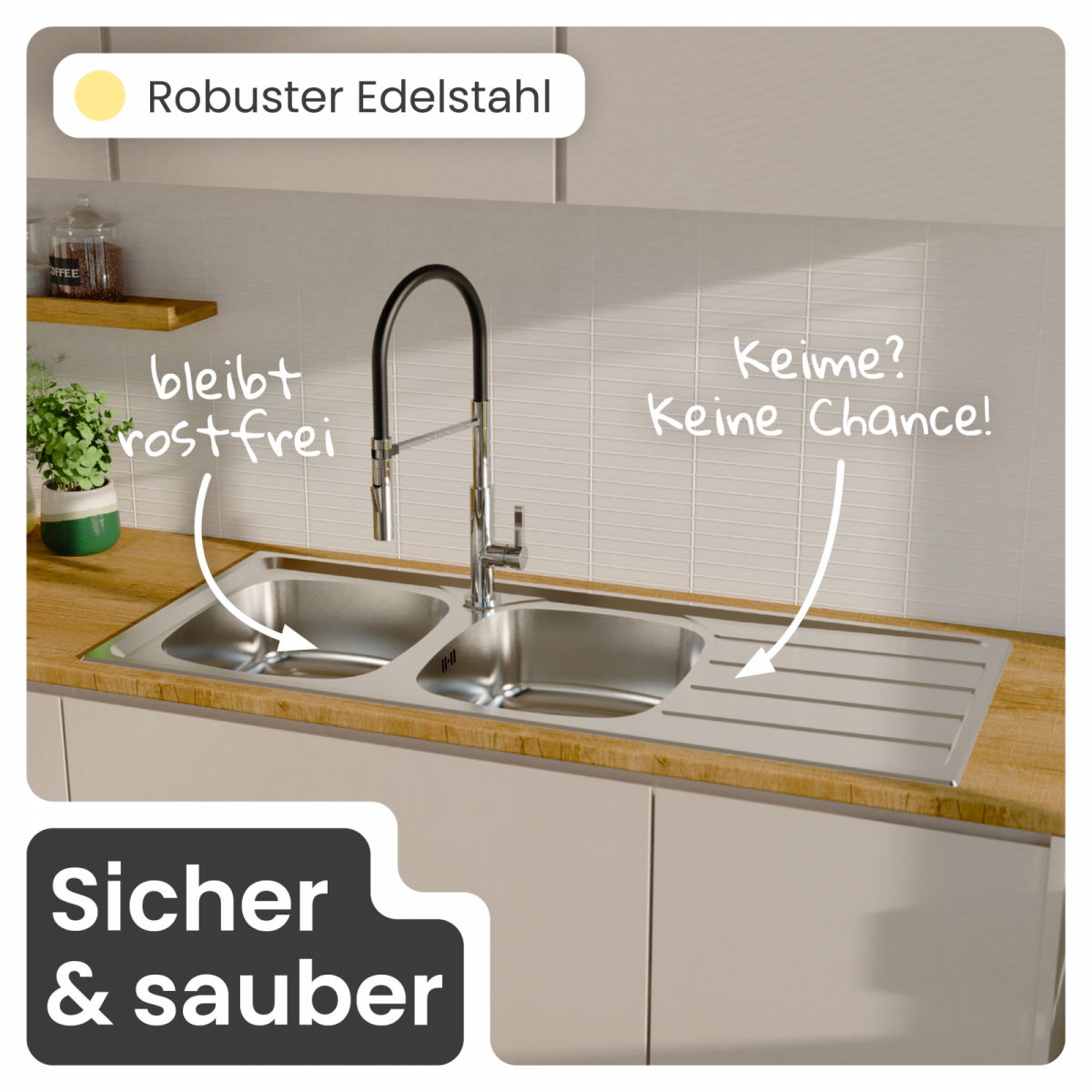 Edelstahlspüle Katharina mit Abtropffläche | instmaier
