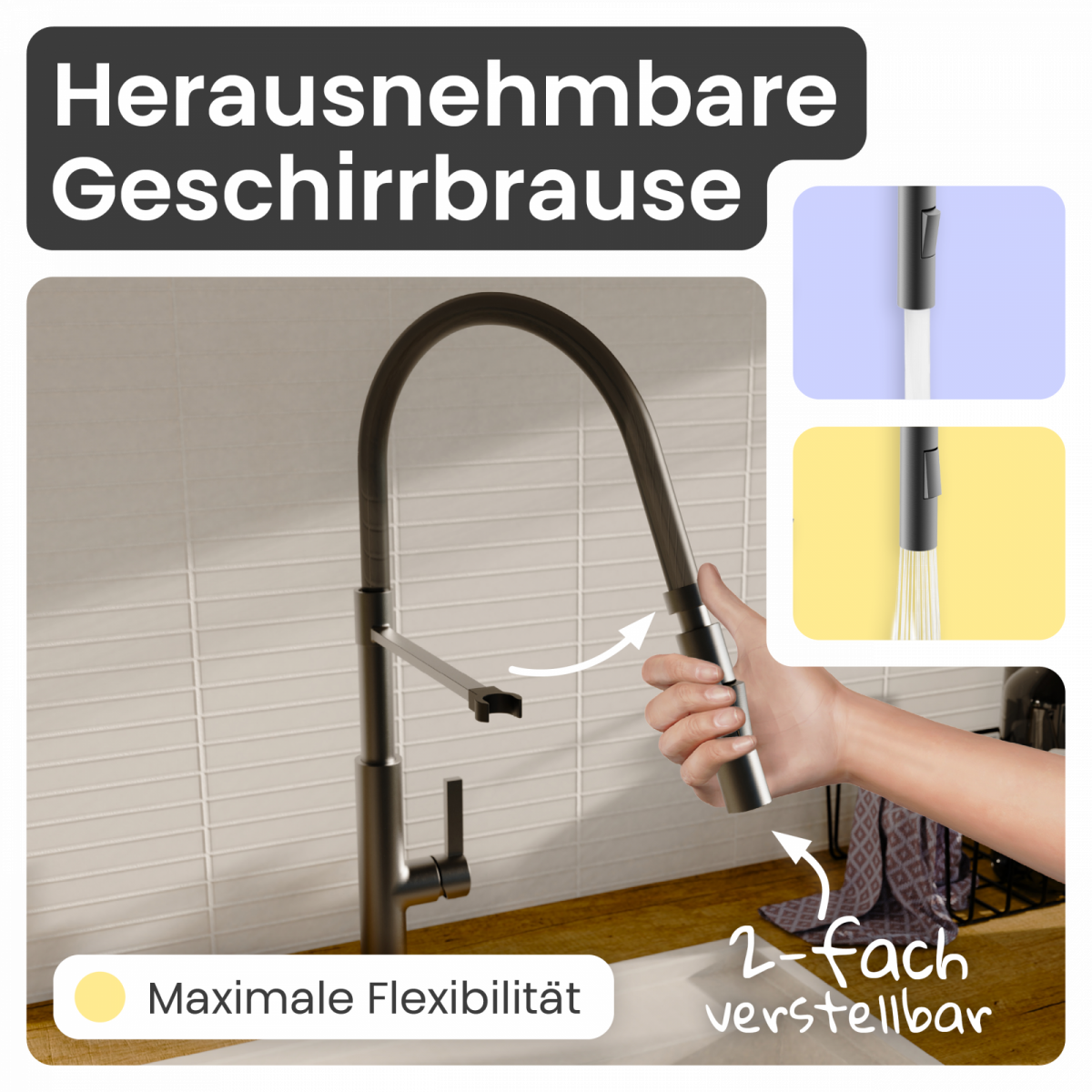 Küchenarmatur Nova | 2 Strahlarten & 360° schwenkbar | instmaier
