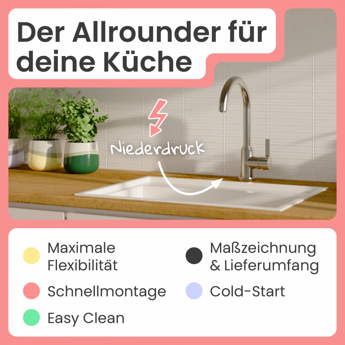 Küchenarmatur Leona | Verbrühschutz & 360° schwenkbar | instmaier