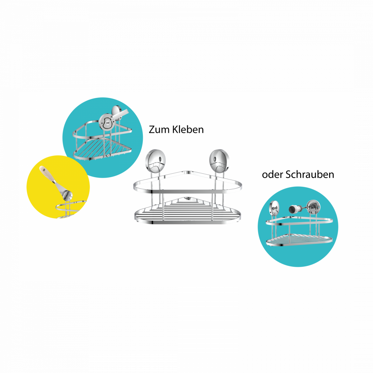 Duschablage, chrom, eckig, zum Kleben oder Schrauben
