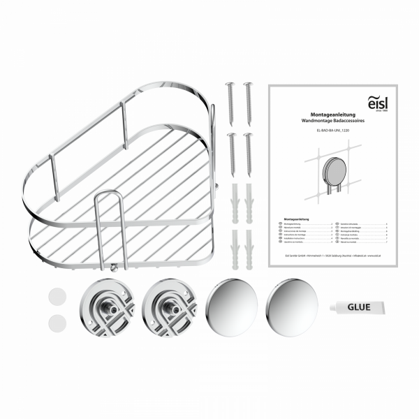 Duschablage, chrom, eckig, zum Kleben oder Schrauben