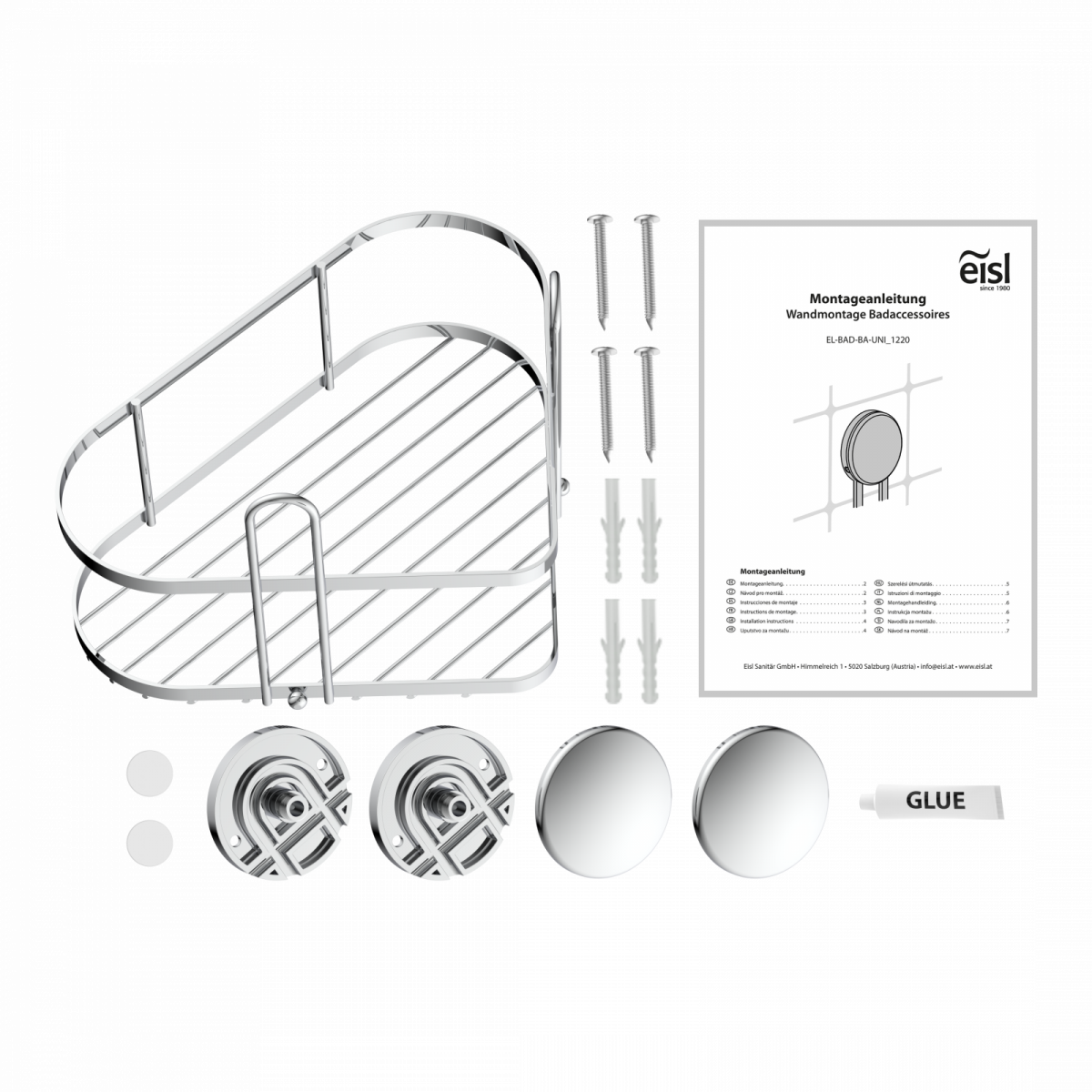 Duschablage, chrom, eckig, zum Kleben oder Schrauben