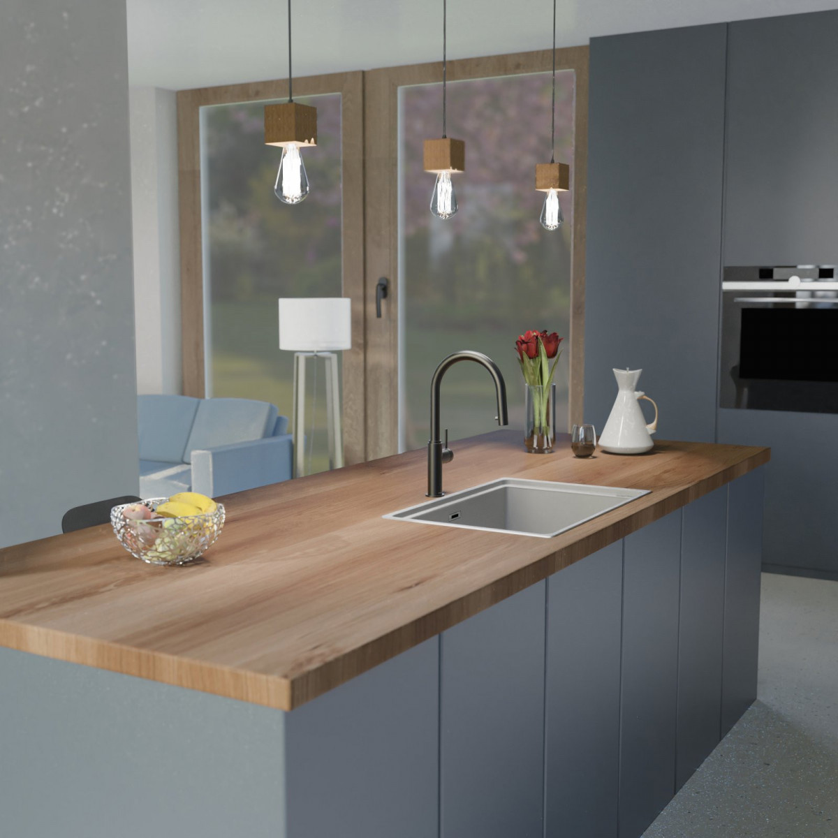 BLACKPOOL Spültischarmatur, Schwarz matt, mit herausziehbarem Auslauf