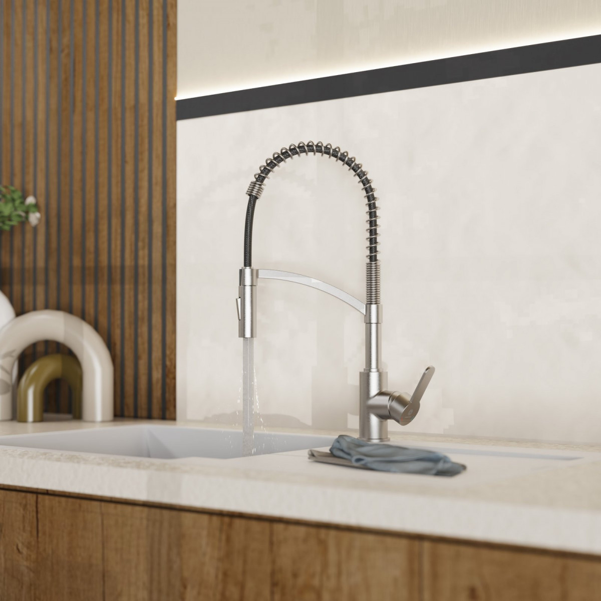 WK 3 in Edelstahloptik, Küchenarmatur mit innovativem Spiralfeder-Design