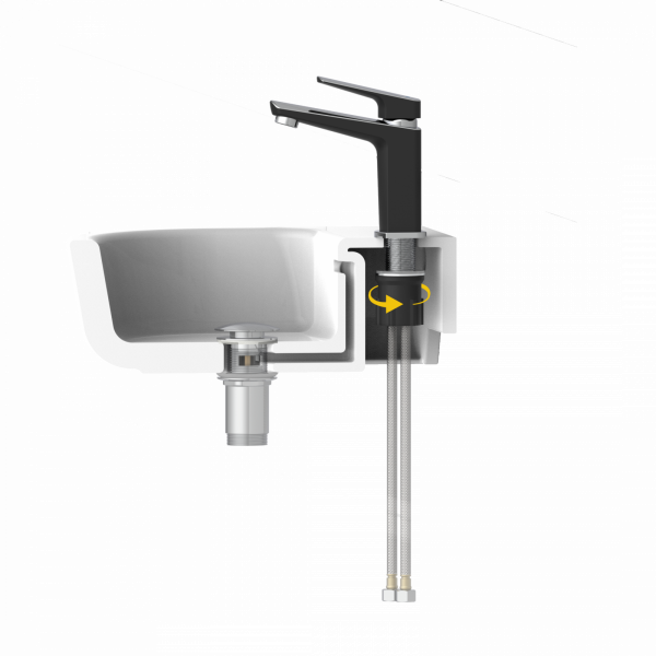 Bundle mit Badarmatur B2, Chrom/Schwarz, Ablaufgarnitur E2 in Schwarz und Flaschensiphon in Schwarz