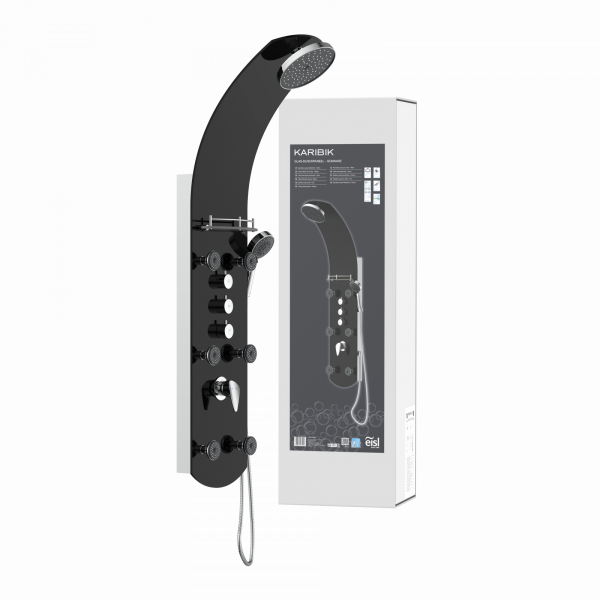 Duschpaneel KARIBIK, Wellnessdusche inkl. 6 Massagedüsen, Duscharmatur, Sicherheitsglas, Schwarz