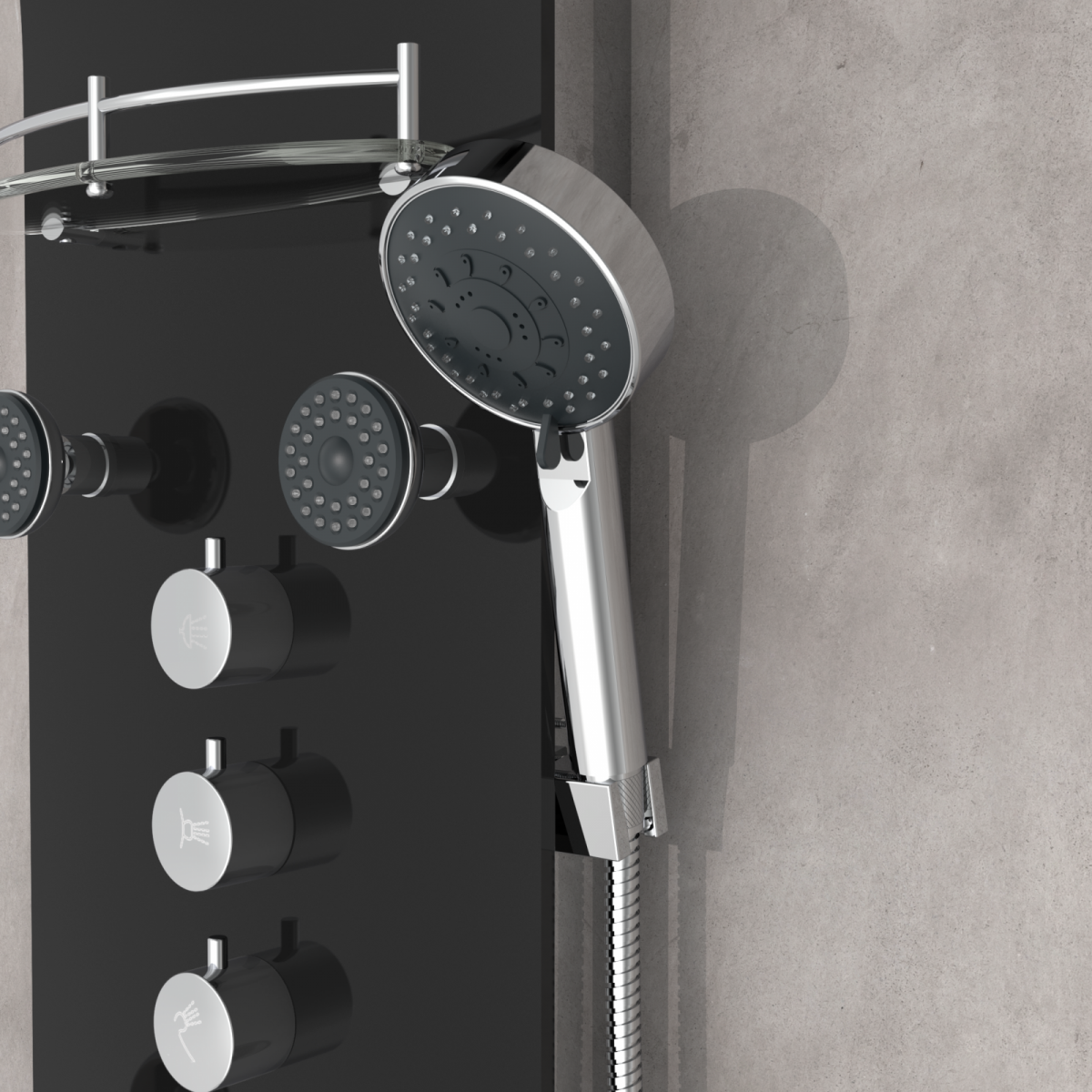 Duschpaneel KARIBIK, Wellnessdusche inkl. 6 Massagedüsen, Duscharmatur, Sicherheitsglas, Schwarz