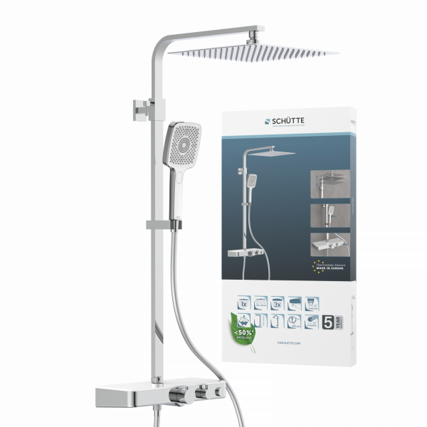 OCEAN Überkopf-Brauseset, mit Thermostatarmatur, Chrom/Weiß, mit Ablage