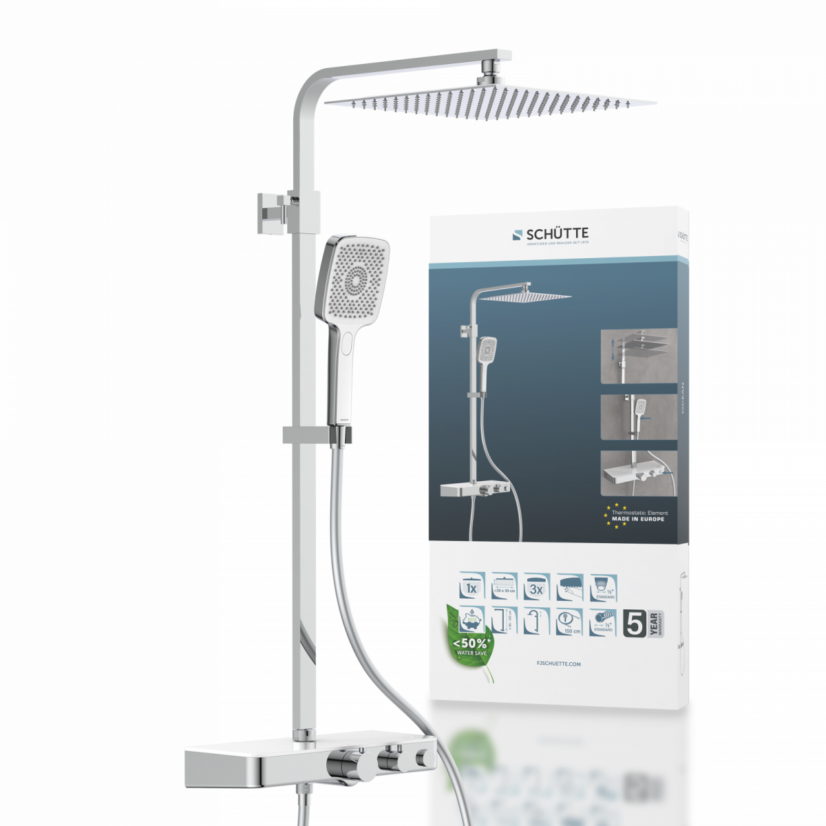 OCEAN Überkopf-Brauseset, mit Thermostatarmatur, Chrom/Weiß, mit Ablage