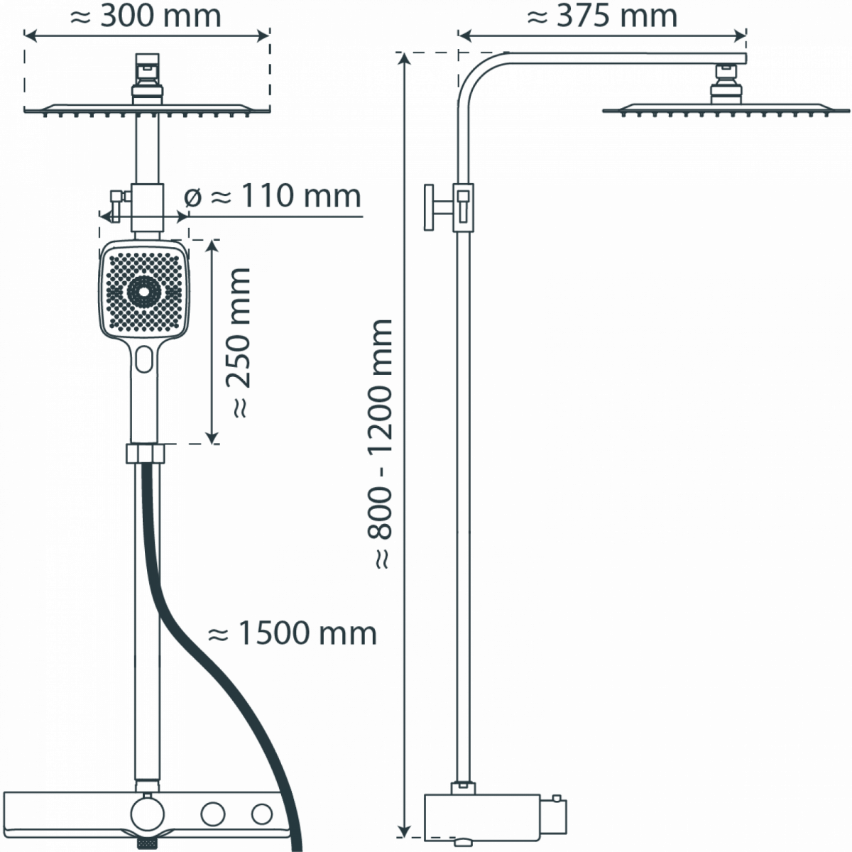 OCEAN Überkopf-Brauseset, mit Thermostatarmatur, Chrom/Weiß, mit Ablage