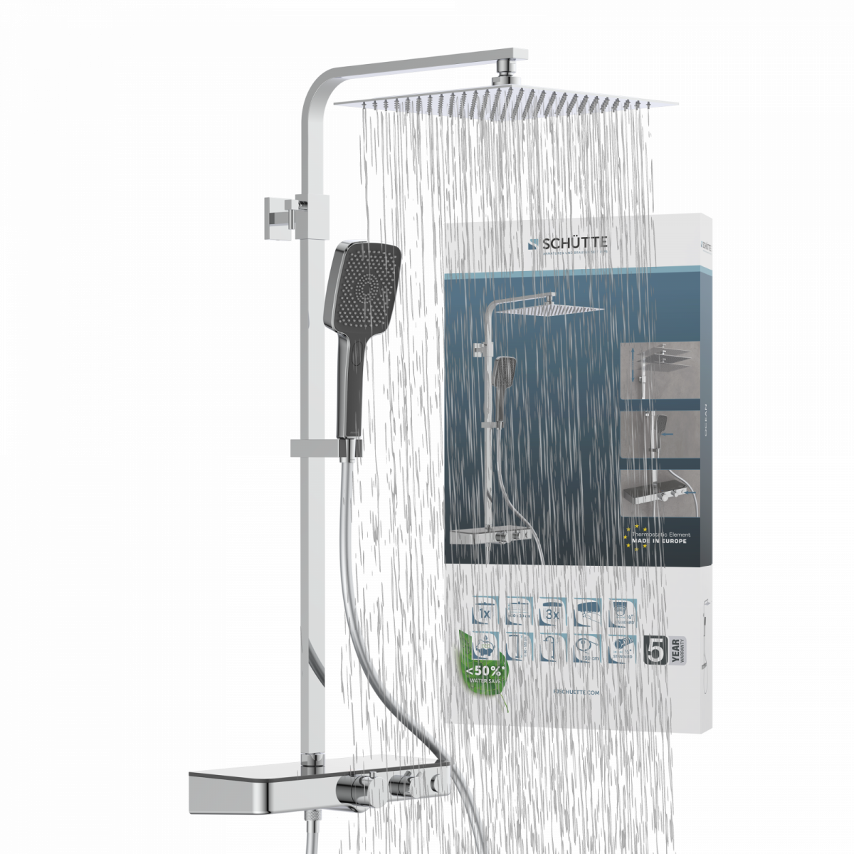 OCEAN Überkopf-Brauseset, mit Thermostatarmatur, Chrom/Anthrazit, mit Ablage