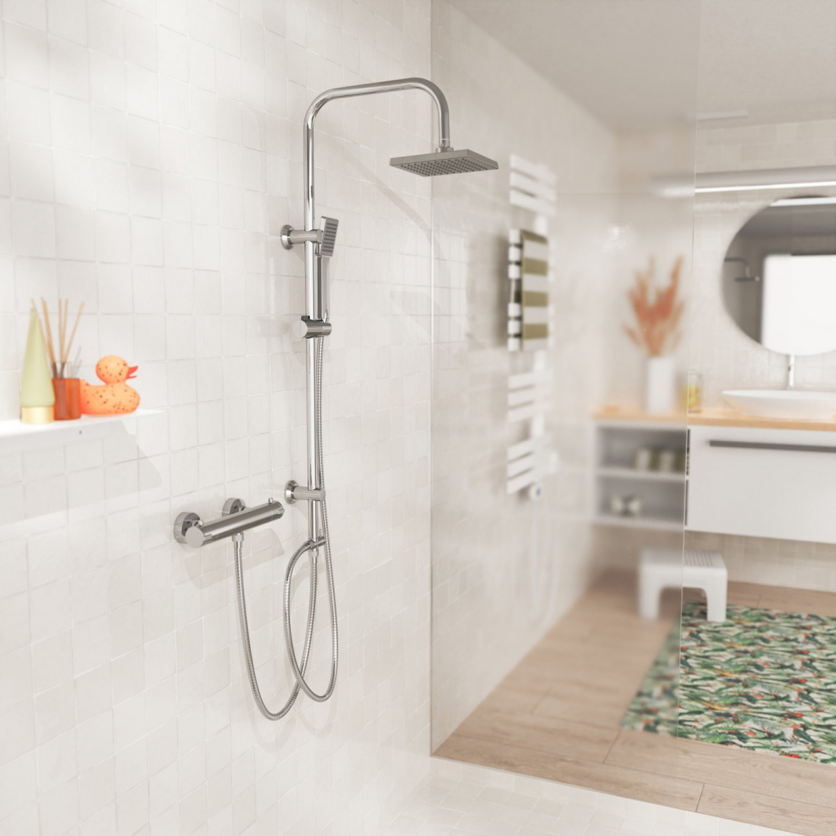 Überkopf-Brauseset EASY ENERGY, Regendusche, großer Duschkopf, Chrom