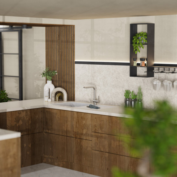 WK 4 in Edelstahloptik, Küchenarmatur mit zeitlosem L-Auslauf