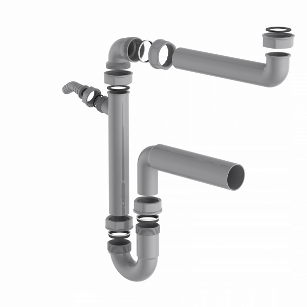 ECO-SAVE KS Raumspar-Spültisch-Röhrensiphon 50mm, Grau