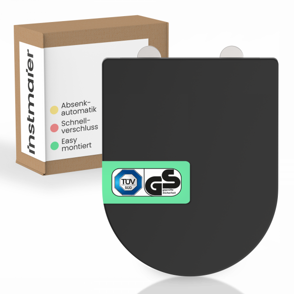 WC-Sitz Helma TÜV geprüft, in Schwarz mit Absenkautomatik und Schnellverschluss, D-Form