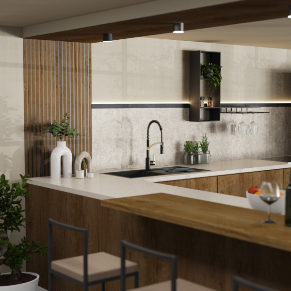 WK 3 in Schwarz/Gold, Küchenarmatur mit innovativem Spiralfeder-Design