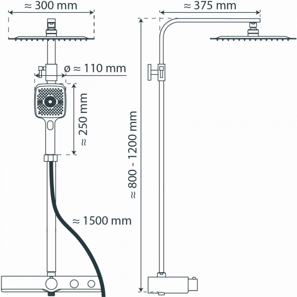 OCEAN Überkopf-Brauseset, mit Thermostatarmatur, Chrom/Anthrazit, mit Ablage
