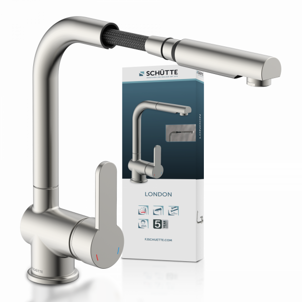 LONDON Spültischarmatur, Edelstahloptik, mit herausziehbarem Auslauf
