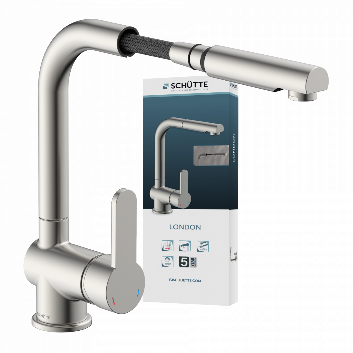 LONDON Spültischarmatur, Edelstahloptik, mit herausziehbarem Auslauf