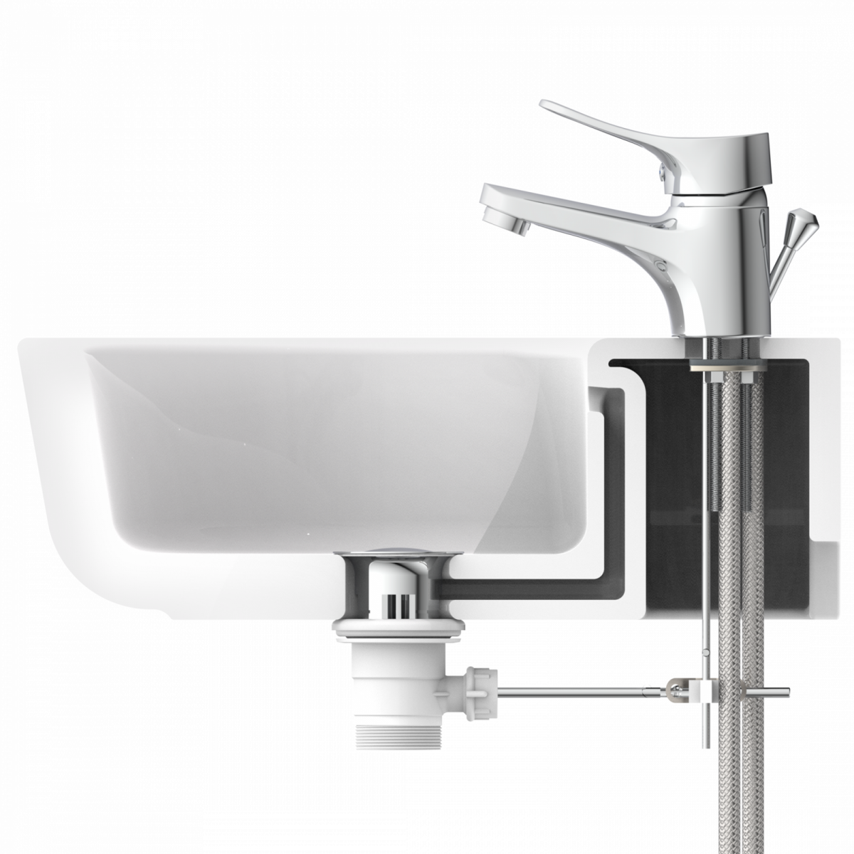 Waschtischarmatur VERONA, Badarmatur, Einhebelmischer mit Ablaufgarnitur, Chrom