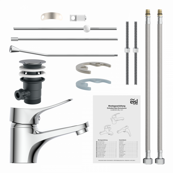 Waschtischarmatur VERONA, Badarmatur, Einhebelmischer mit Ablaufgarnitur, Chrom