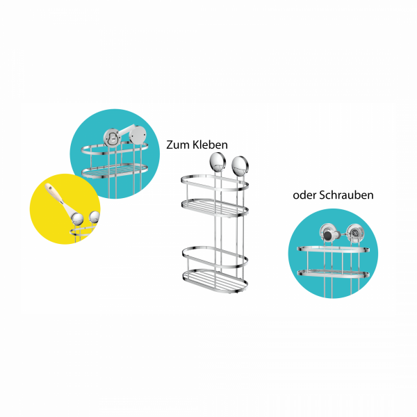 Dusch-Wandablage 2 Etagen, chrom, zum Kleben oder Schrauben