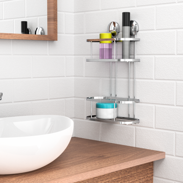 Dusch-Wandablage 2 Etagen, chrom, zum Kleben oder Schrauben