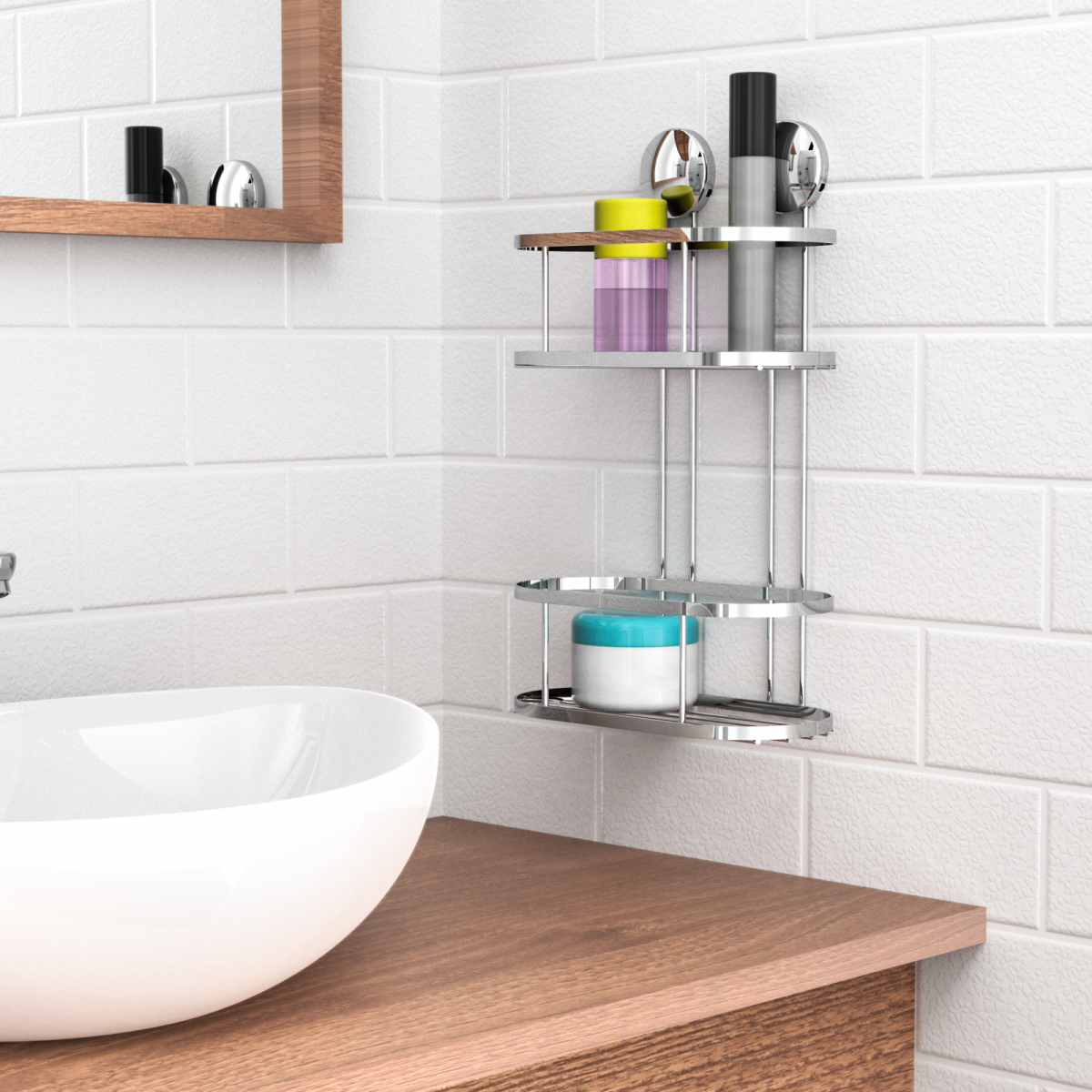 Dusch-Wandablage 2 Etagen, chrom, zum Kleben oder Schrauben