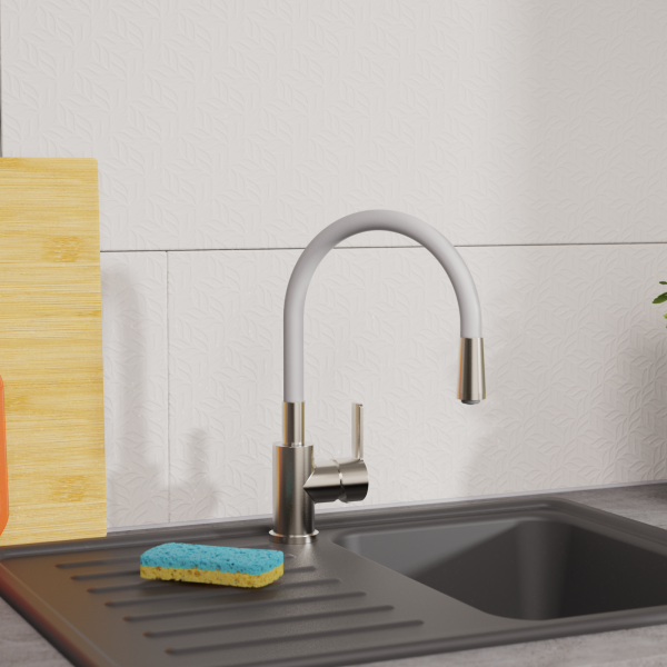 Spültischarmatur FLEXO, Edelstahloptik/Hellgrau
