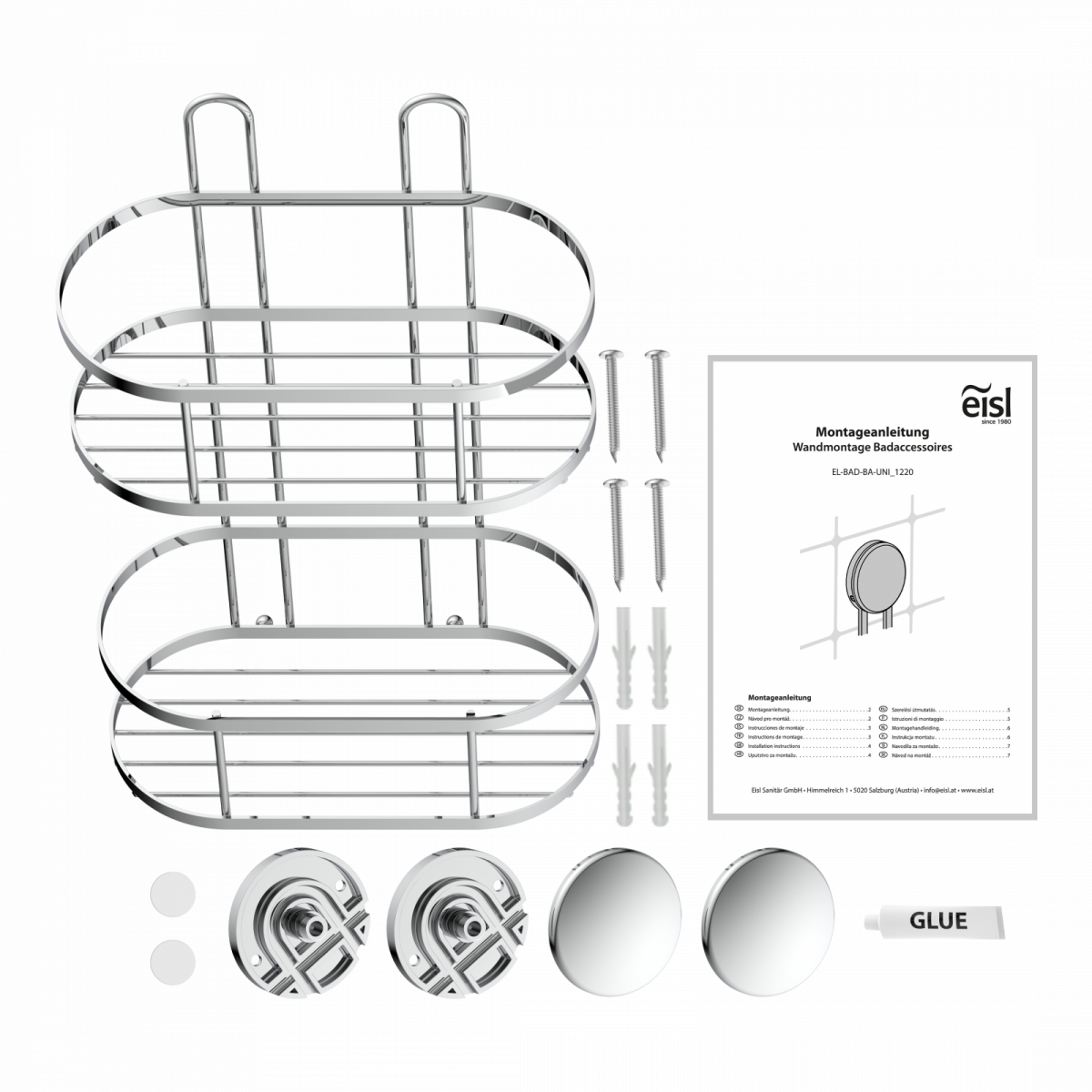 Dusch-Wandablage 2 Etagen, chrom, zum Kleben oder Schrauben