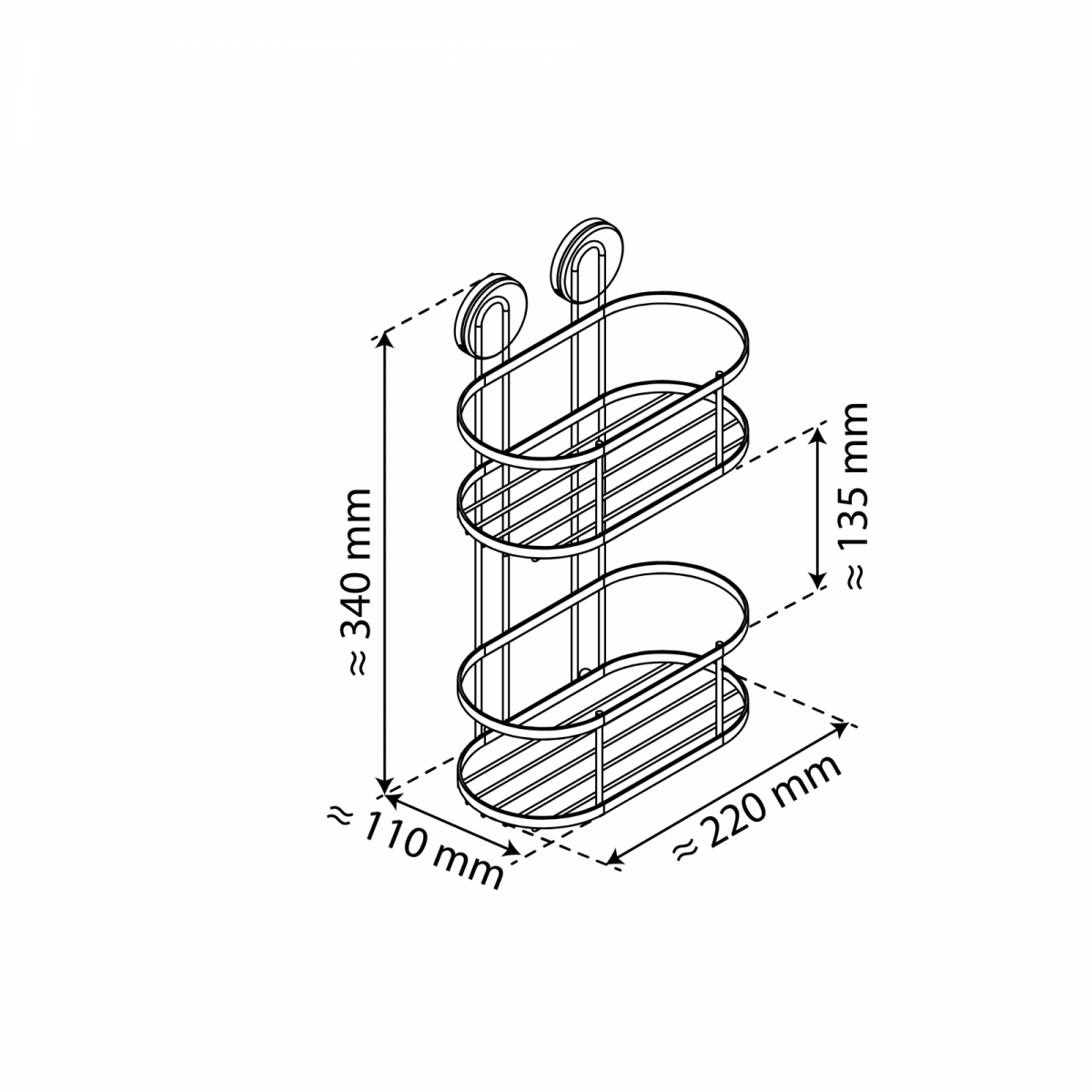 Dusch-Wandablage 2 Etagen, chrom, zum Kleben oder Schrauben