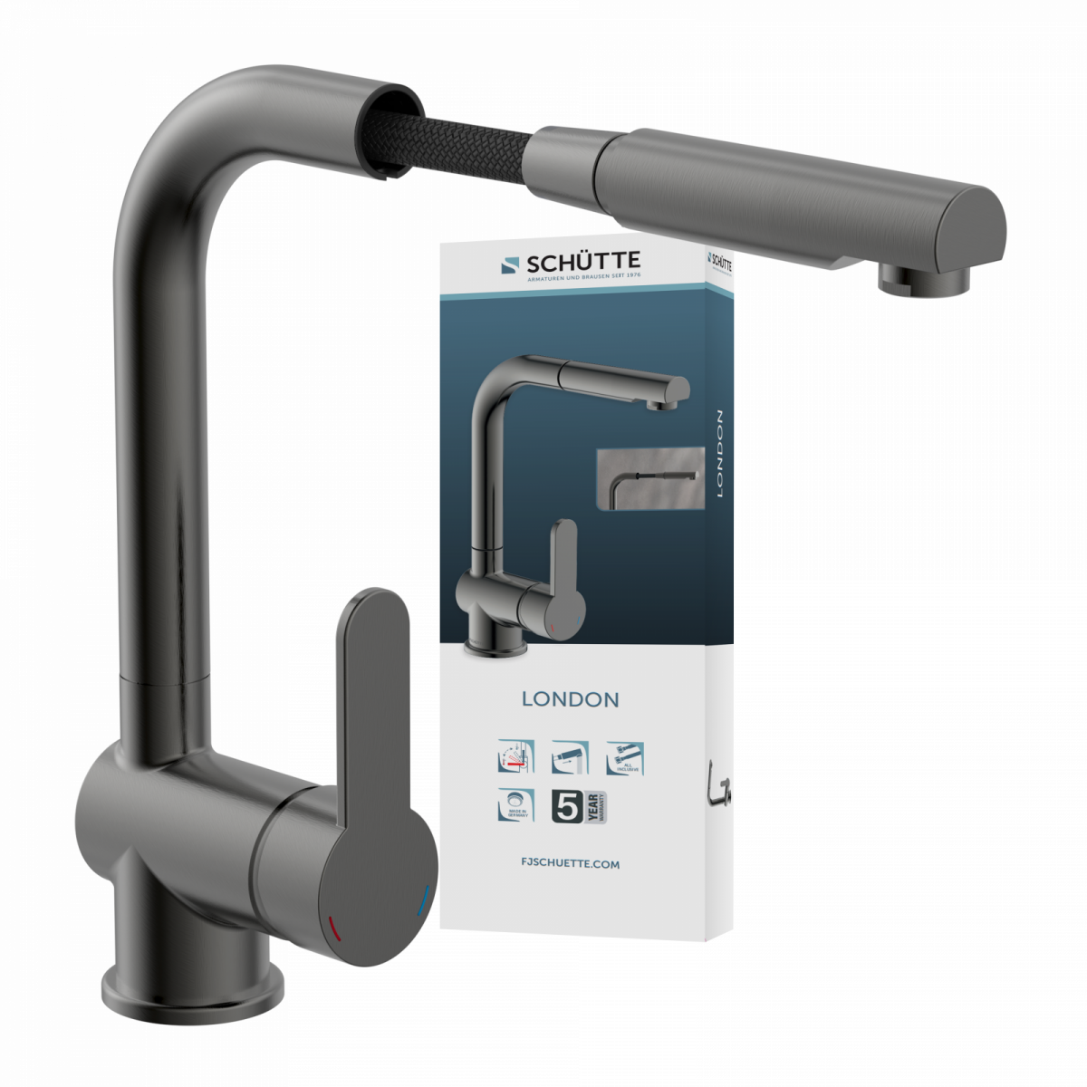 LONDON Spültischarmatur, Graphit matt, mit herausziehbarem Auslauf