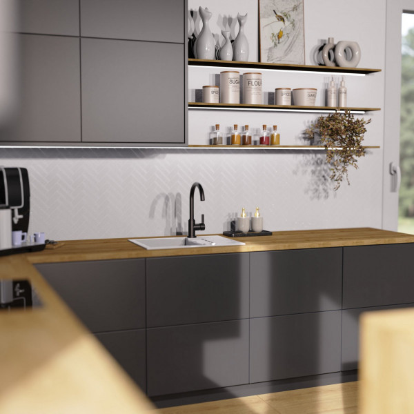 Küchenarmatur Leona, in Schwarz matt mit Rundbogenauslauf, Hochdruck