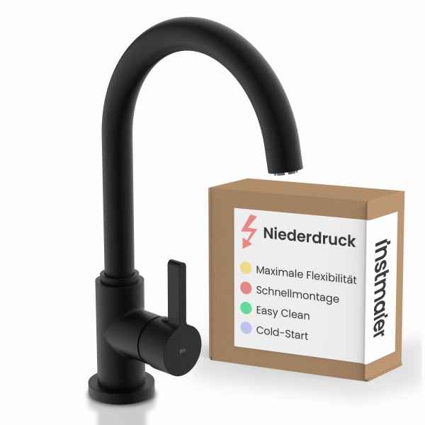 Küchenarmatur Leona, in Schwarz matt mit Rundbogenauslauf, Niederdruck