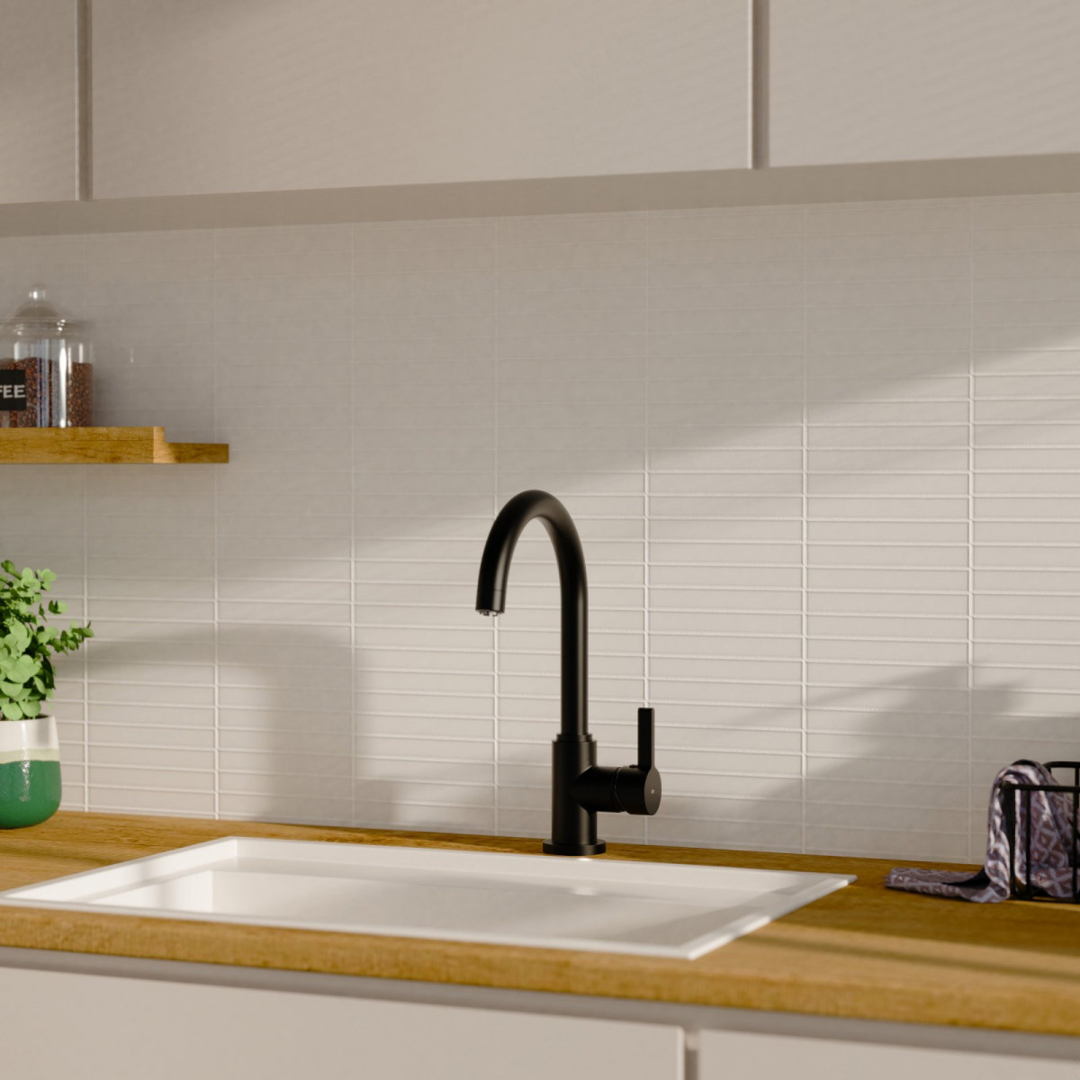 Küchenarmatur Leona, in Schwarz matt mit Rundbogenauslauf, Niederdruck