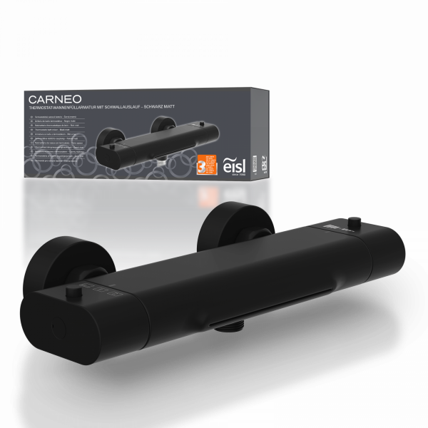 Badewannenarmatur CARNEO, Sicherheitssperre bei 38°C, Schwarz matt
