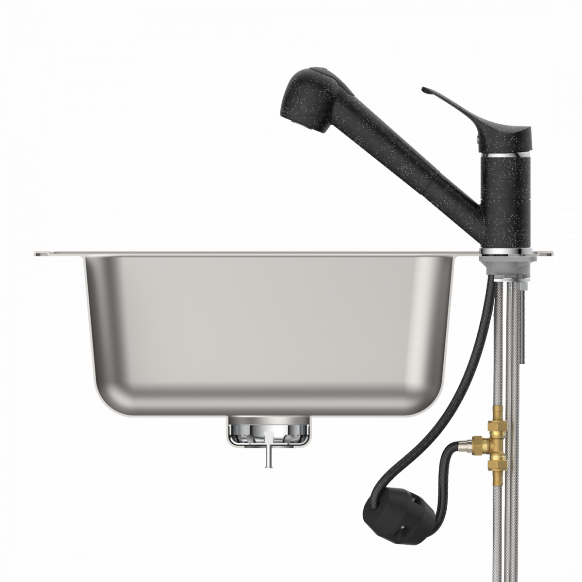 Spültischarmatur GRANIT, herausziehbarer Geschirrbrause, schwenkbar, Granit/Schwarz, Niederdruck