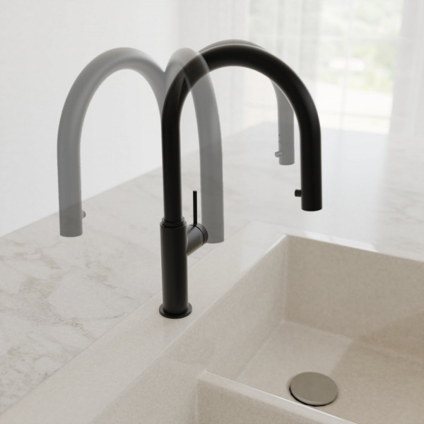 BLACKPOOL Spültischarmatur, Schwarz matt, mit herausziehbarem Auslauf