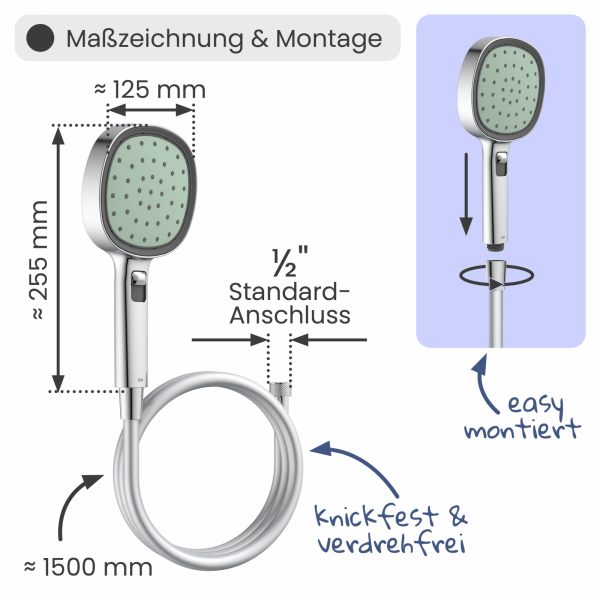 Duschbrause Set Cleo, in Chrom/Salbei mit Schlauch und 3 Strahlarten